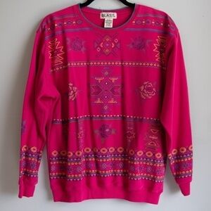 Vintage 80s Blast pink southwestern flower 3D print sweatshirt-M